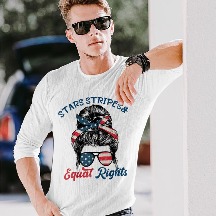 Pro Choice Feminist Stars Stripes Equal Rights Messy Bun Long Sleeve T-Shirt Gifts for Him