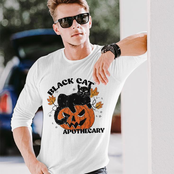 Retro Black Cat Apothecary And Pumpkin Halloween Vintage Long Sleeve T-Shirt Gifts for Him