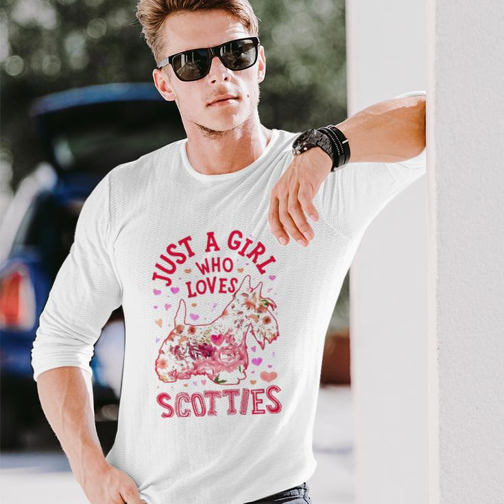 Scottie Scottish Terrier Just A Girl Who Loves Dog Flower Long Sleeve T-Shirt T-Shirt Gifts for Him