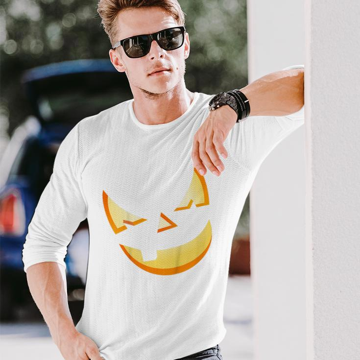 Trick Or Treat Scary Lit Pumpkin Face Halloween Long Sleeve T-Shirt Gifts for Him
