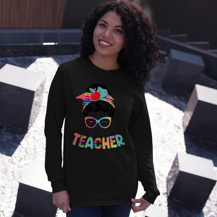 7Th Grade Teacher Funny Messy Bun Hair Women  Unisex Long Sleeve