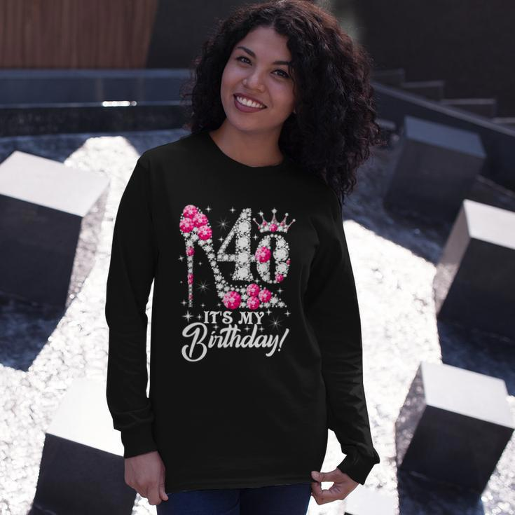 40 Years Old Its My 40Th Cool Birthday Pink Diamond Shoes Long Sleeve T-Shirt Gifts for Her