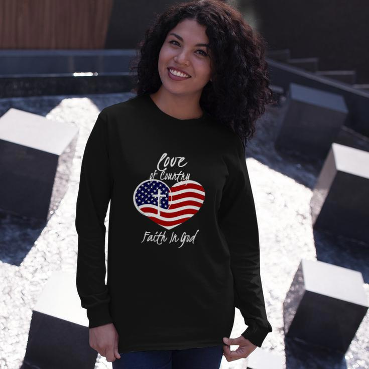 4Th Of July Christian Faith In God Heart Cross Long Sleeve T-Shirt Gifts for Her