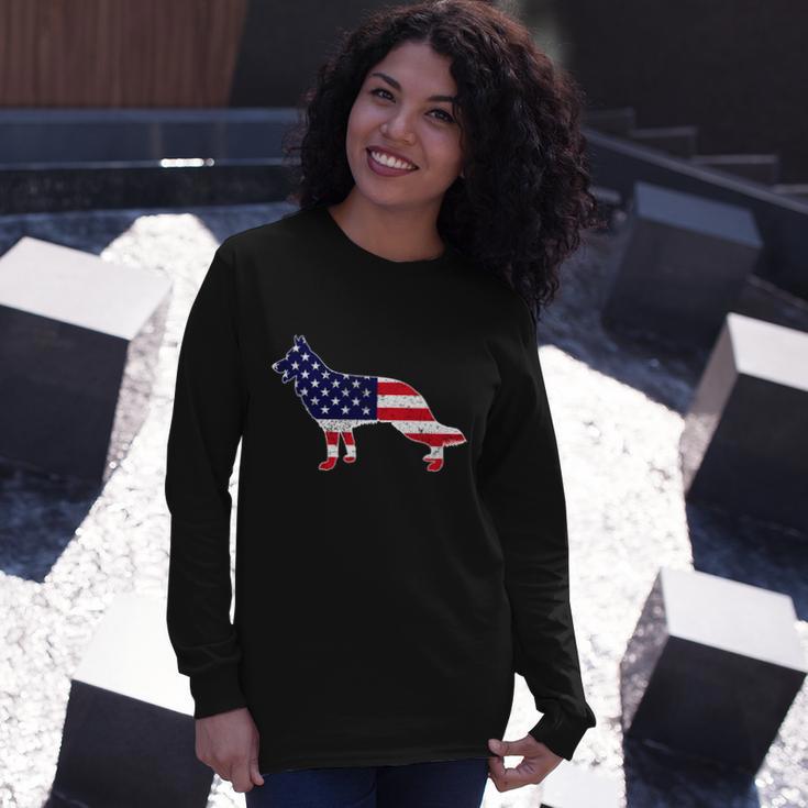 4Th Of July German Shepherd Dog Graphic Patriotic Usa Flag Meaningful Long Sleeve T-Shirt Gifts for Her