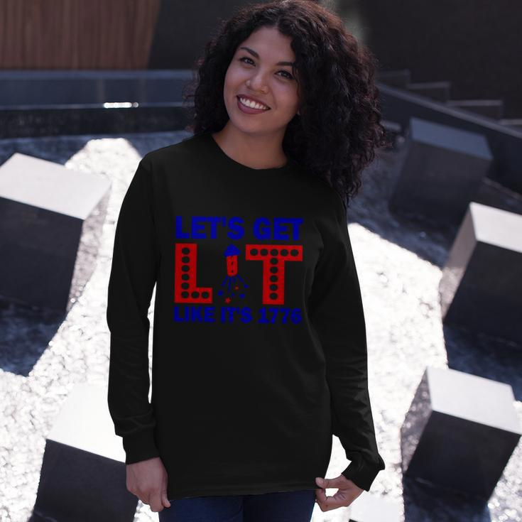 4Th Of July Lets Get Lit Fire Work Proud American Long Sleeve T-Shirt Gifts for Her