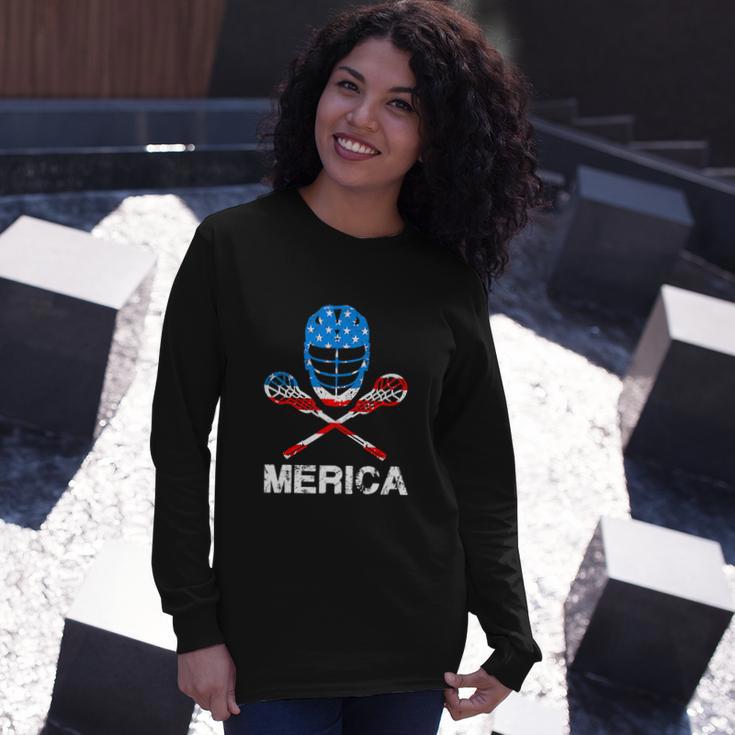 4Th Of July Merica Lacrosse American Flag Long Sleeve T-Shirt Gifts for Her