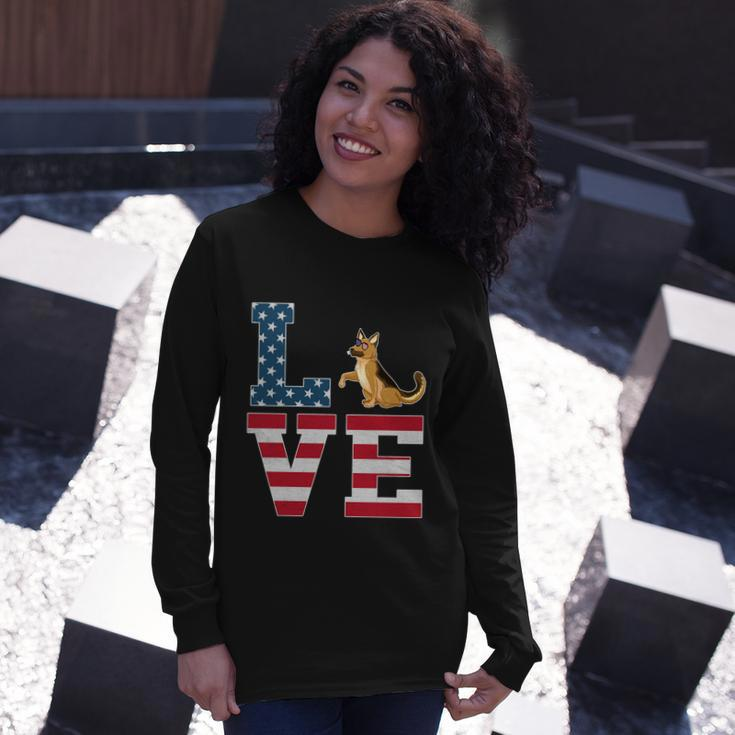 4Th Of July Patriotic Love German Shepherd Dog American Flag Long Sleeve T-Shirt Gifts for Her