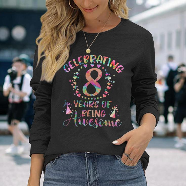 8 Years Of Being Awesome 8 Years Old 8Th Birthday Tie Dye Men Women Long Sleeve T-Shirt T-shirt Graphic Print Gifts for Her