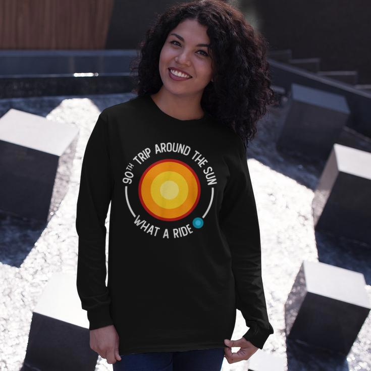 90Th Birthday Retro 90Th Trip Around The Sun What A Ride Long Sleeve T-Shirt Gifts for Her