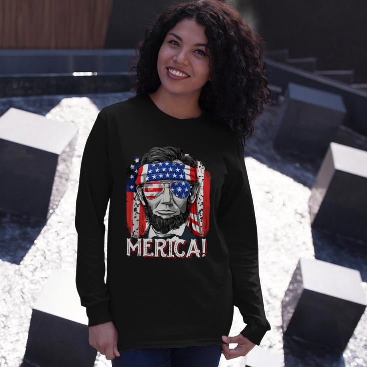 Abraham Lincoln 4Th Of July Merica Men Women American Flag Long Sleeve T-Shirt Gifts for Her