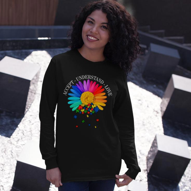Accept Understand Love Autism Sunflower Tshirt Long Sleeve T-Shirt Gifts for Her