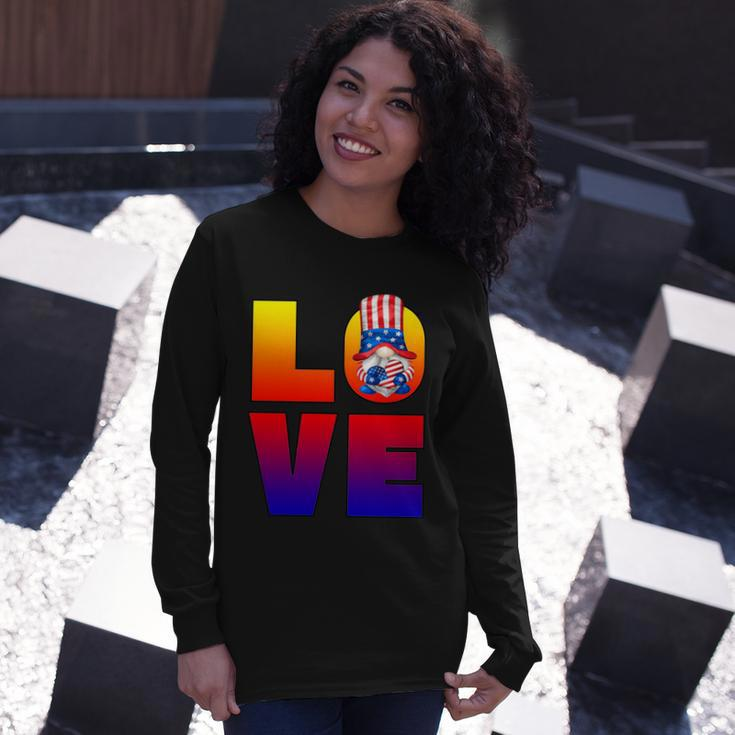 American Flag Gnome Shows Love Patriotic Heart 4Th Of July Long Sleeve T-Shirt Gifts for Her