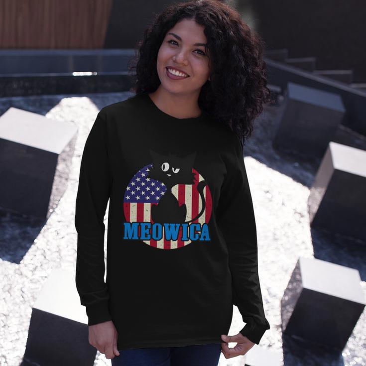 American Flag Meowica 4Th Of July Cat Long Sleeve T-Shirt Gifts for Her