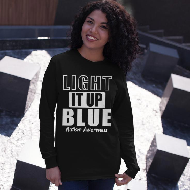 Autism Awareness Light It Up Blue Text Logo Long Sleeve T-Shirt Gifts for Her