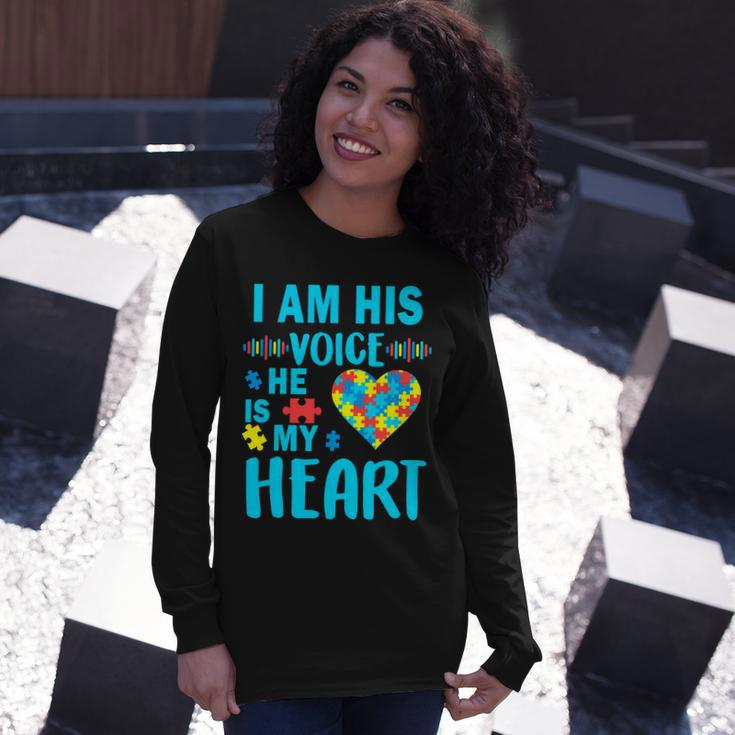 Autism I Am His Voice He Is My Heart Tshirt Long Sleeve T-Shirt Gifts for Her