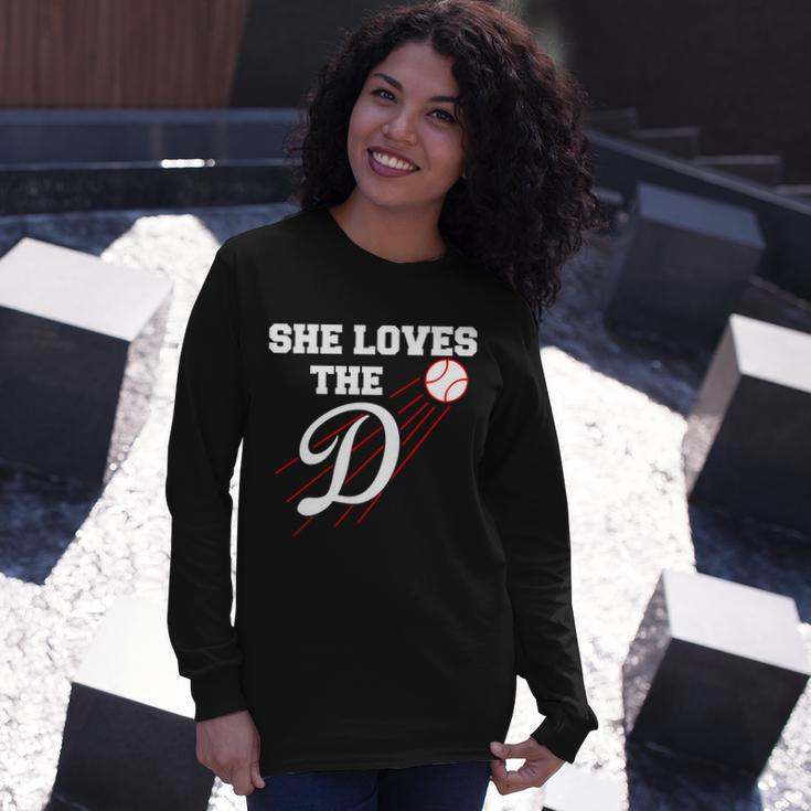 Baseball She Loves The D Los Angeles Tshirt Long Sleeve T-Shirt Gifts for Her