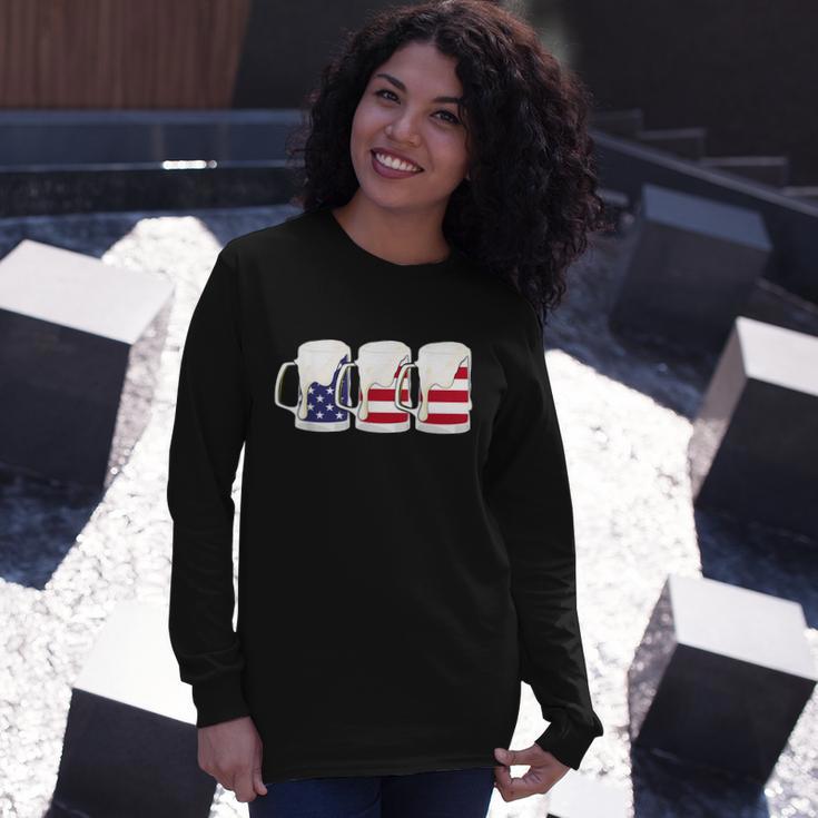 Beer American Flag Shirt 4Th Of July Men Women Merica Usa Long Sleeve T-Shirt Gifts for Her