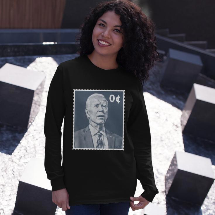 Biden Zero Cents Stamp Shirt 0 President Biden No Cents Tshirt Long Sleeve T-Shirt Gifts for Her