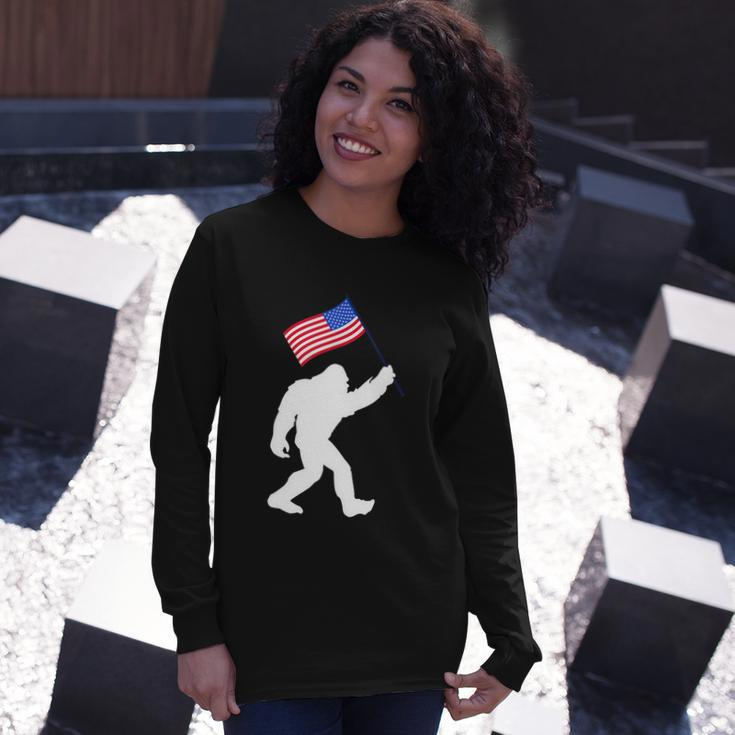 Bigfoot With American Flag 4Th Of July Meaningful Long Sleeve T-Shirt Gifts for Her