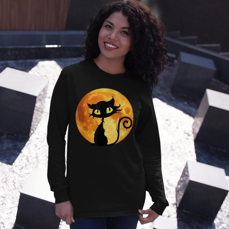 Black Cat Full Moon Halloween Cool Ideas For Holidays Long Sleeve T-Shirt Gifts for Her