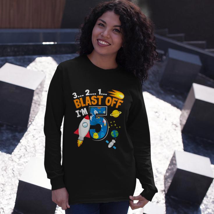 Blast Off Im 5 Astronaut 5Th Birthday Space Costume Long Sleeve T-Shirt Gifts for Her