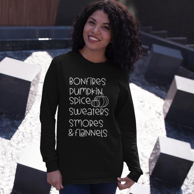 Bonfires Dumdkin Spice Pumpkin Sweaters Smores Flannels Long Sleeve T-Shirt Gifts for Her