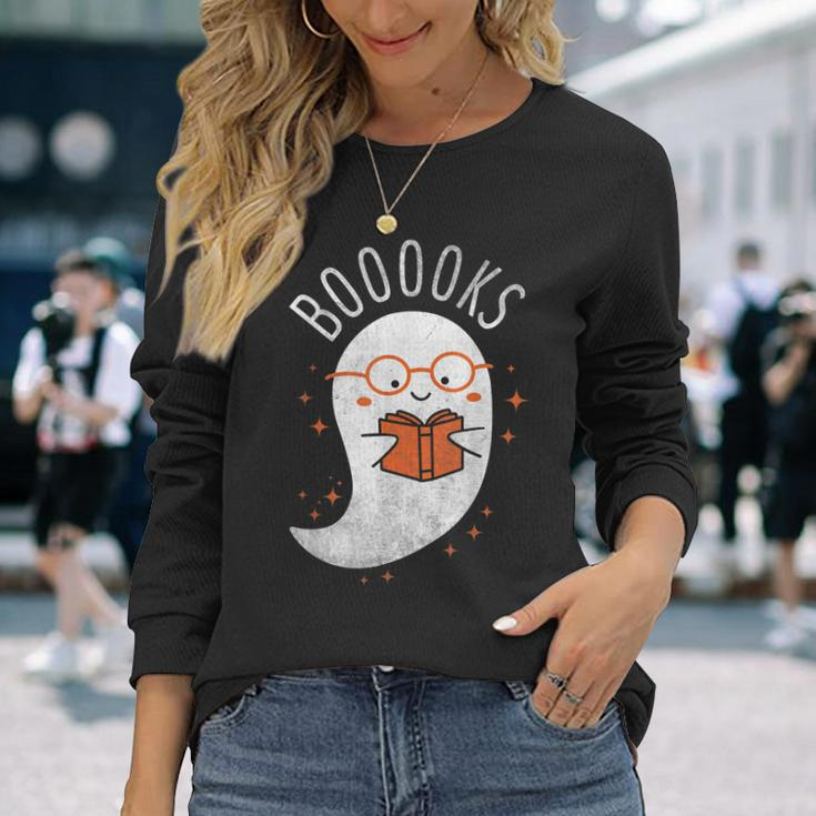 Booooks Ghost Halloween Teacher Book Library Reading V3 Men Women Long Sleeve T-Shirt T-shirt Graphic Print Gifts for Her