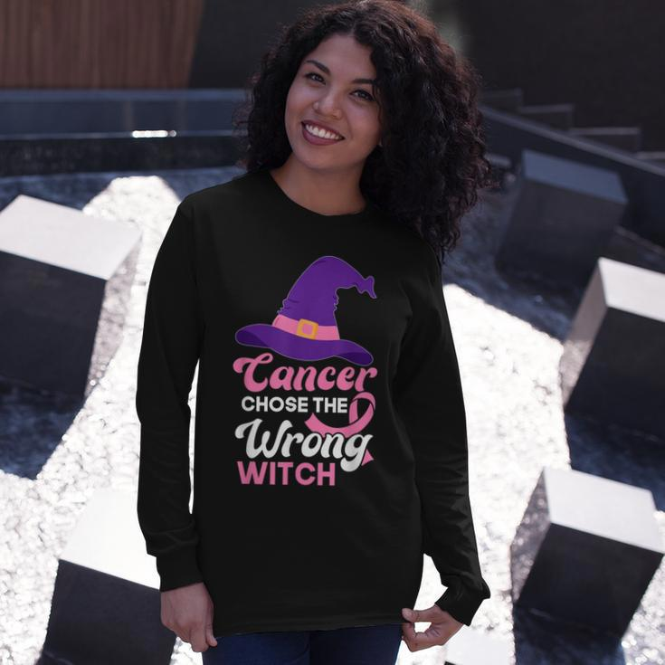 Breast Cancer Awareness Halloween Costume Pink Ribbon Witch Long Sleeve T-Shirt Gifts for Her