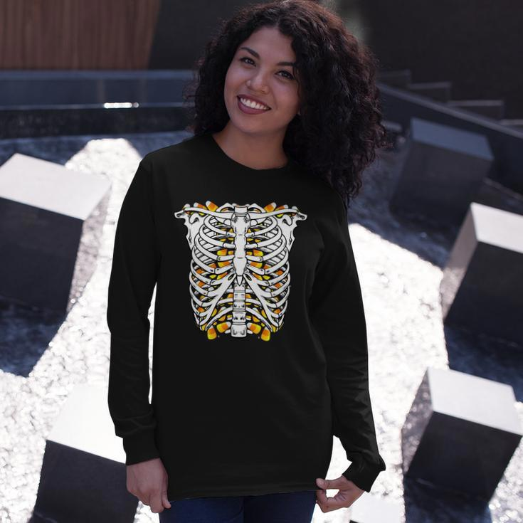 Candy Corn Skeleton Hallween Costume Tshirt Long Sleeve T-Shirt Gifts for Her