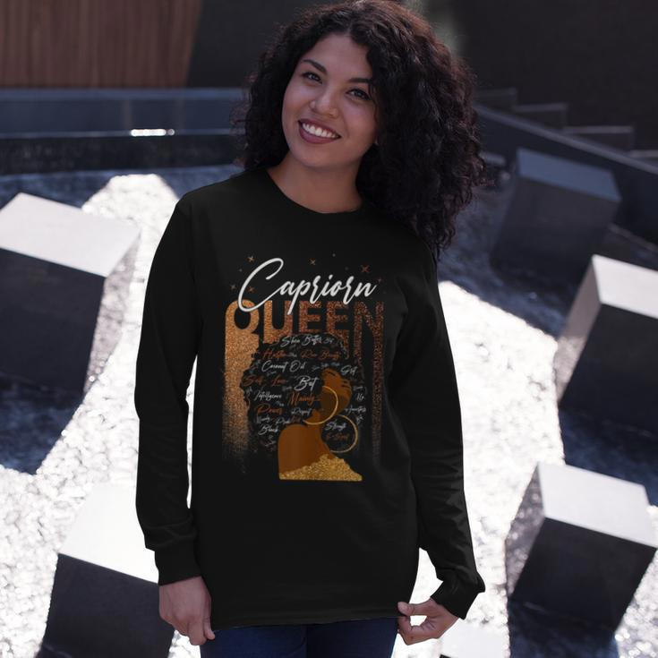 Capricorn Girl Zodiac Birthday Pride Melanin Afro Queen Long Sleeve T-Shirt Gifts for Her