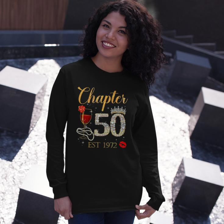 Chapter 50 Years Est 1972 50Th Birthday Red Rose Wine Crown Long Sleeve T-Shirt T-Shirt Gifts for Her