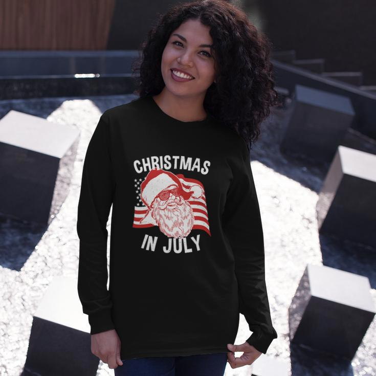 Christmas In July Retro Hipster Santa 4Th Of July Long Sleeve T-Shirt Gifts for Her