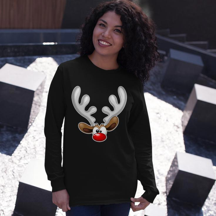 Christmas Red Nose Reindeer Face Long Sleeve T-Shirt Gifts for Her