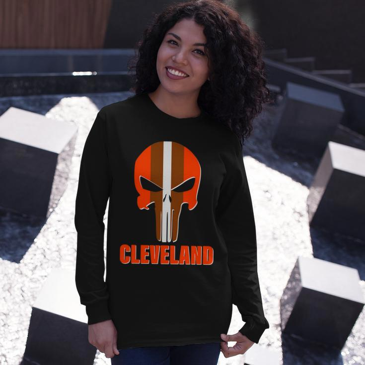 Cleveland Skull Football Tshirt Long Sleeve T-Shirt Gifts for Her