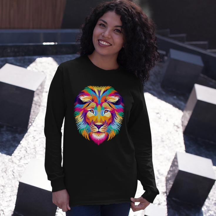 Colorful Abstract Lion Long Sleeve T-Shirt Gifts for Her