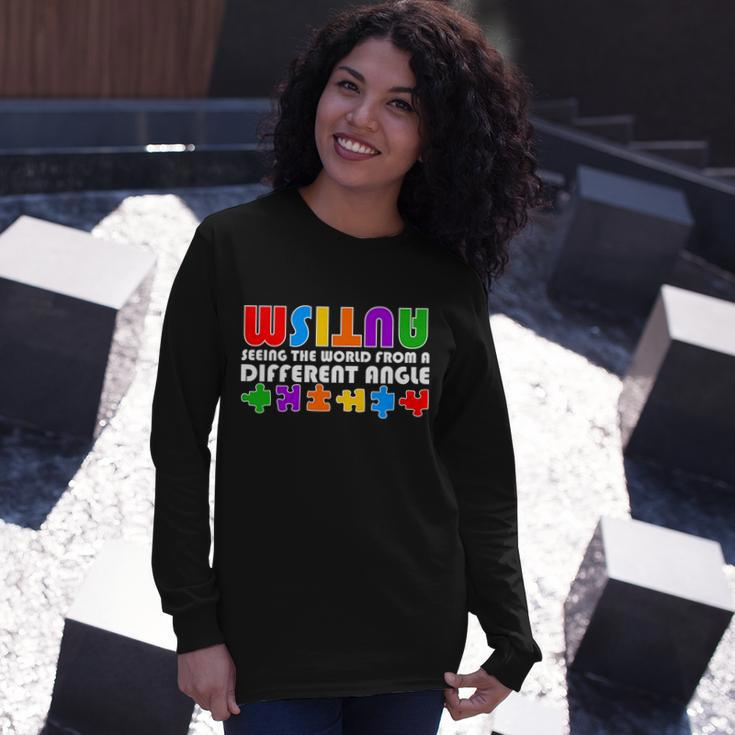 Colorful Autism Awareness Seeing The World From A Different Angle Tshirt Long Sleeve T-Shirt Gifts for Her