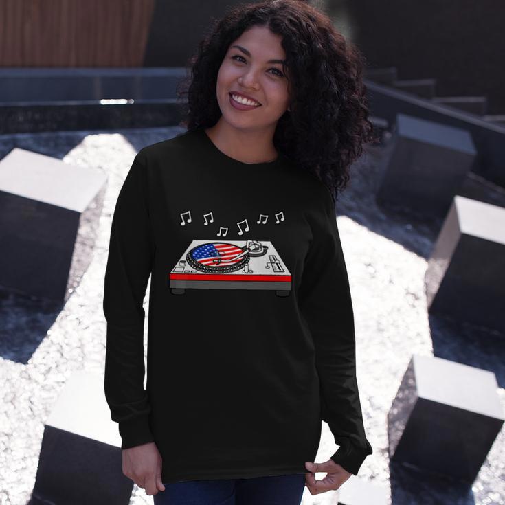 Cool Vinyl Record Us Flag 4Th Of July For Men Women Vinyl Turntable Long Sleeve T-Shirt Gifts for Her