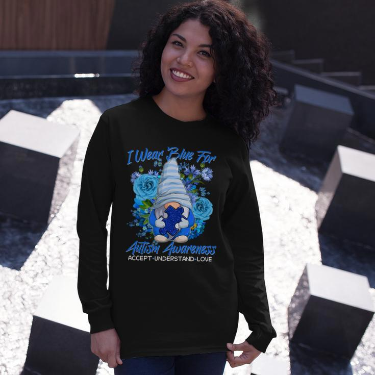 Cool I Wear Blue For Autism Awareness Accept Understand Love Flower Gnome V2 Long Sleeve T-Shirt Gifts for Her