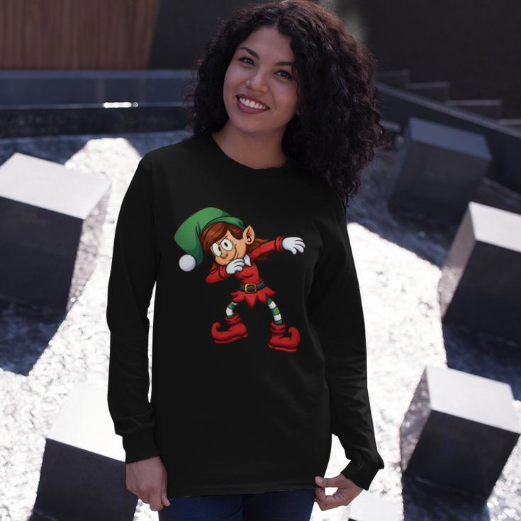 Dabbing Elf Cute Christmas Tshirt Long Sleeve T-Shirt Gifts for Her