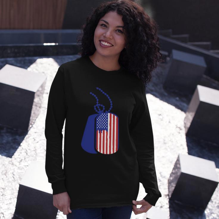 Dog Tag American Flag 4Th Of July Independence Day Patriotic Long Sleeve T-Shirt Gifts for Her