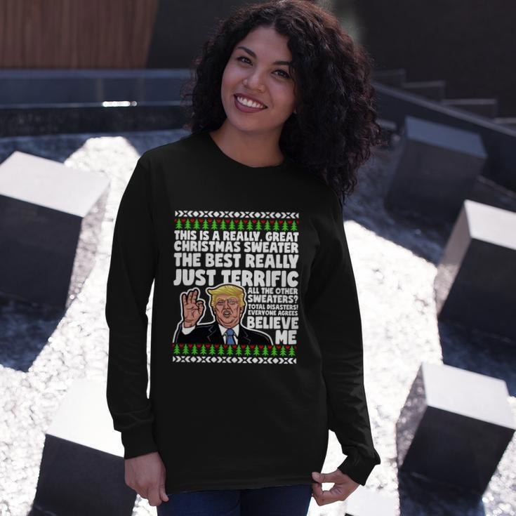 Donald Trump Ugly Christmas Sweater Parody Speech Long Sleeve T-Shirt Gifts for Her