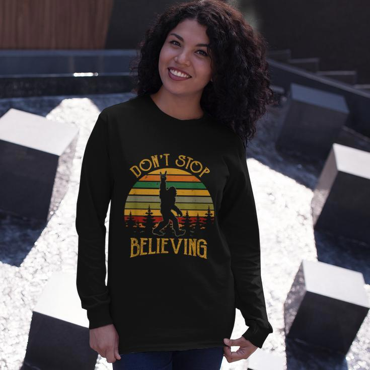 Dont Stop Believing Bigfoot Rock And Roll Retro Sasquatch Long Sleeve T-Shirt Gifts for Her