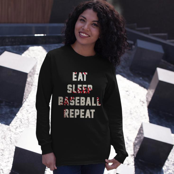 Eat Sleep Baseball Repeat Baseball Player Fan Long Sleeve T-Shirt Gifts for Her