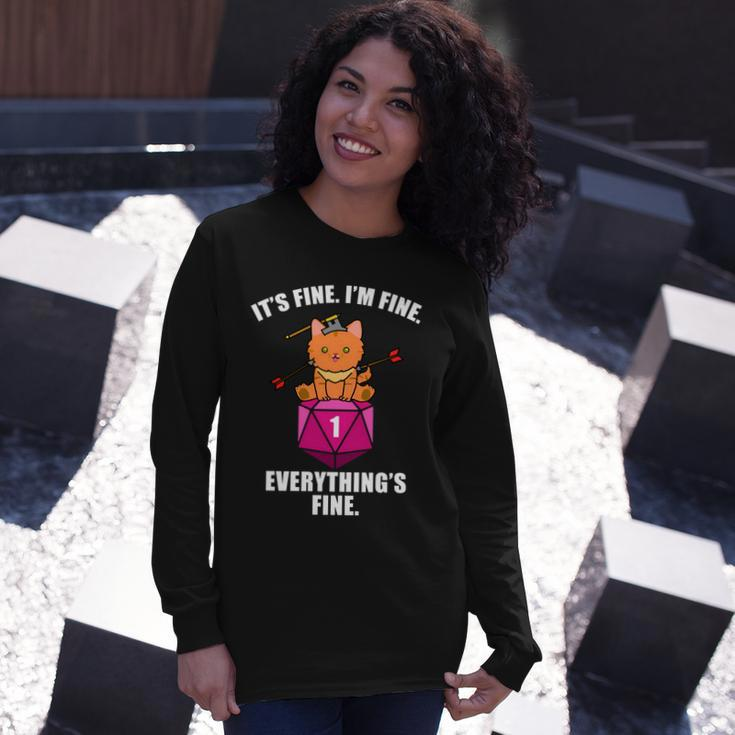 Everythings Fine Cute Cat Dnd Long Sleeve T-Shirt Gifts for Her