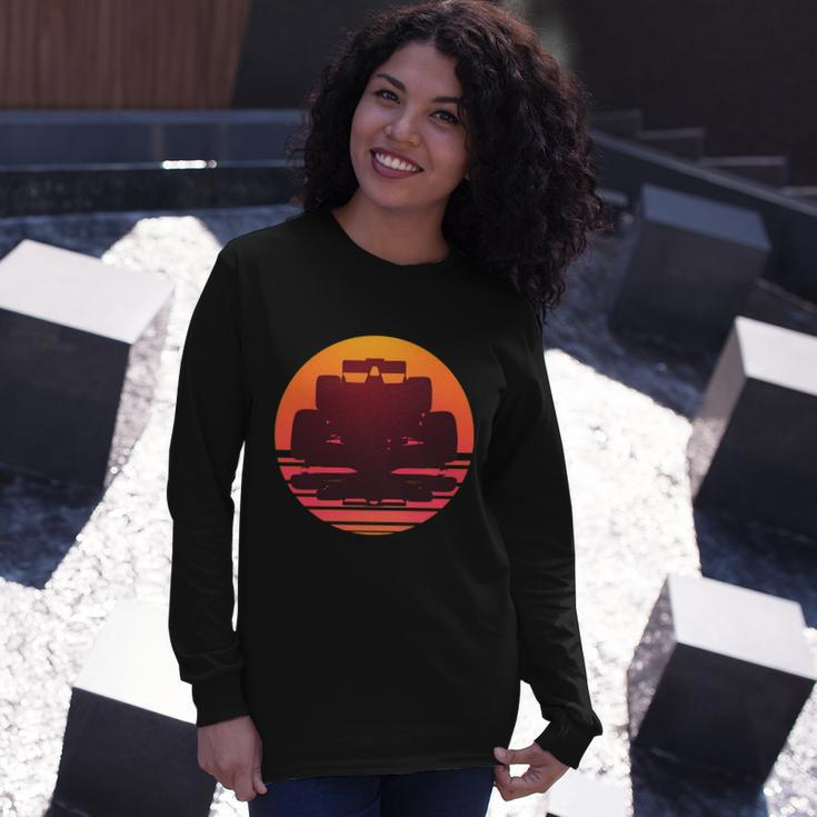 F1 Formula 1 Racing Car Retro Sunset Emblem Long Sleeve T-Shirt Gifts for Her