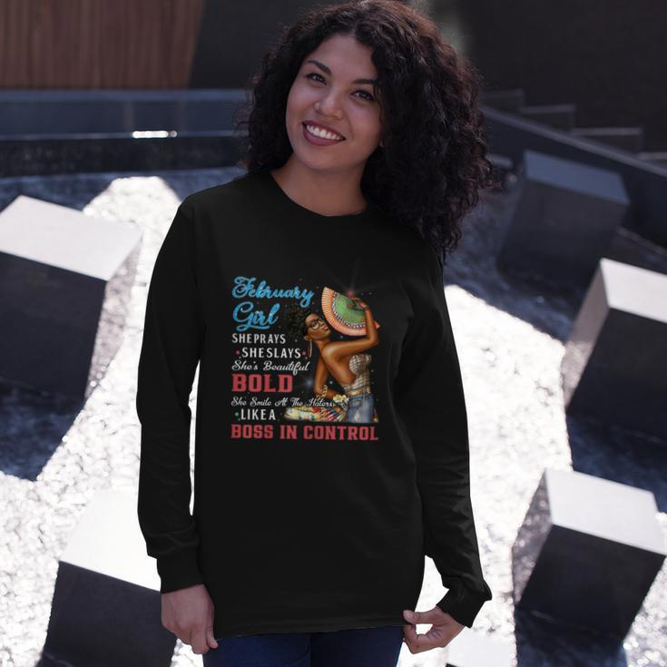 February Girl Libra Birthday Melanin Afro Queen Long Sleeve T-Shirt Gifts for Her