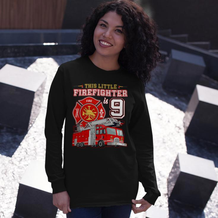 Firefighter This Little Firefighter Is 9 Years Old 9Th Birthday Kid Boy Long Sleeve T-Shirt Gifts for Her