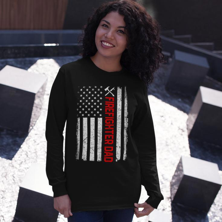 Firefighter Retro American Flag Firefighter Dad 4Th Of July Fathers Day Long Sleeve T-Shirt Gifts for Her
