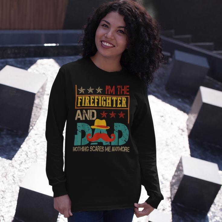 Firefighter Vintage Im The Firefighter And Dad Dad Mustache Lover Long Sleeve T-Shirt Gifts for Her