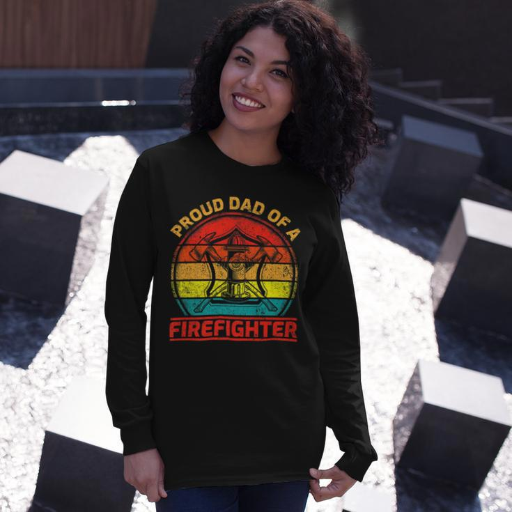 Firefighter Vintage Retro Proud Dad Of A Firefighter Fireman Fathers Day Long Sleeve T-Shirt Gifts for Her
